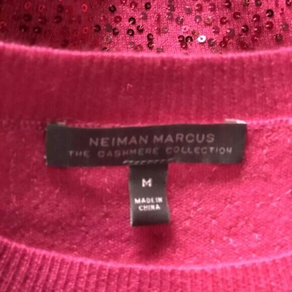 Neiman Marcus Cashmere Sequin Cropped Sleeve Crew Neck Sweater - Picture 7 of 7